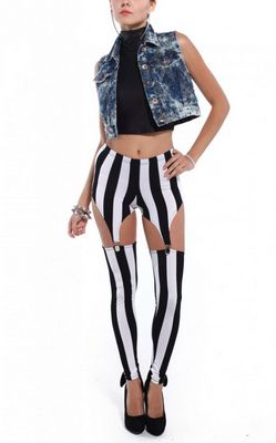 Fashion Tailored Black and white vertical stripes leggings